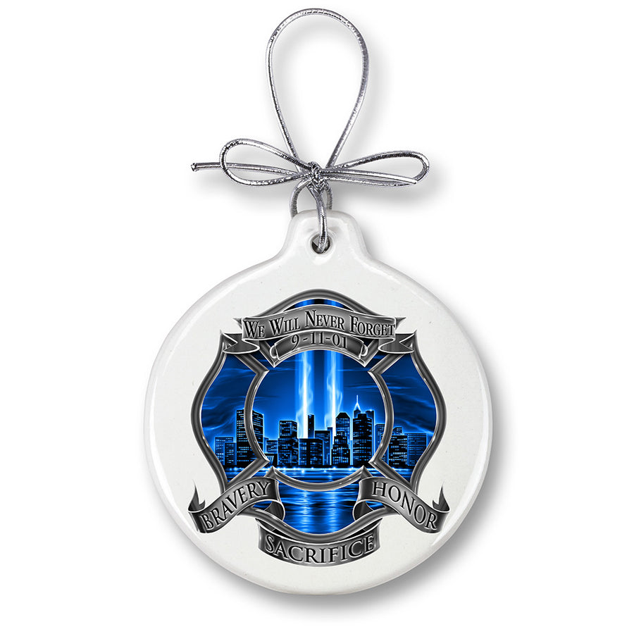 911 Firefighter Blue Skies We Will Never Forget Ornament