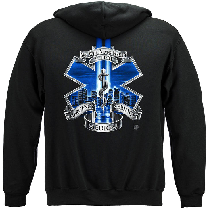 911 EMS Blue Skies We Will Never Forget Hooded Sweat Shirt