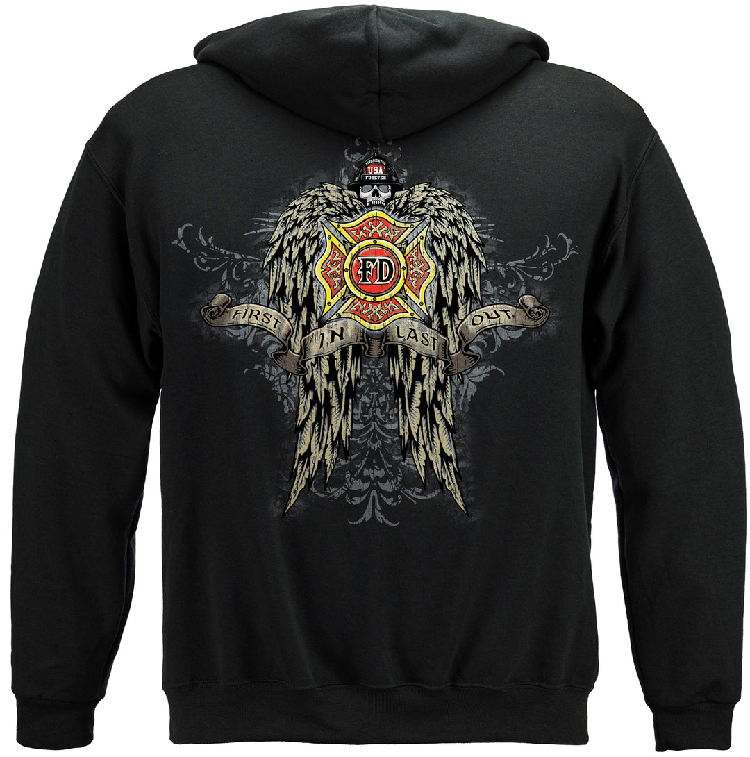 Firefighter Skull Wings Full Hooded Sweat Shirt