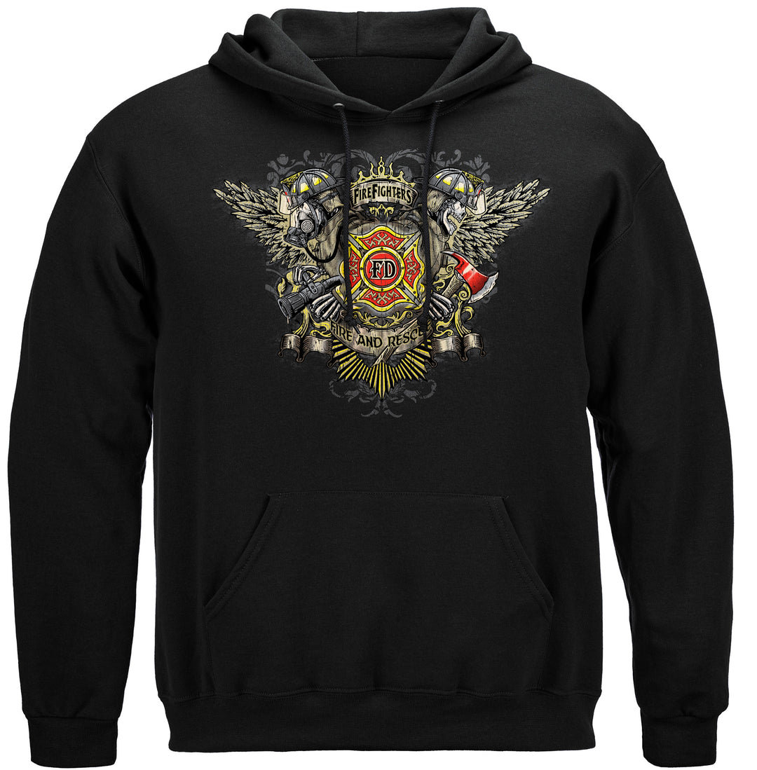 Firefighter Skull Wings Full Hooded Sweat Shirt