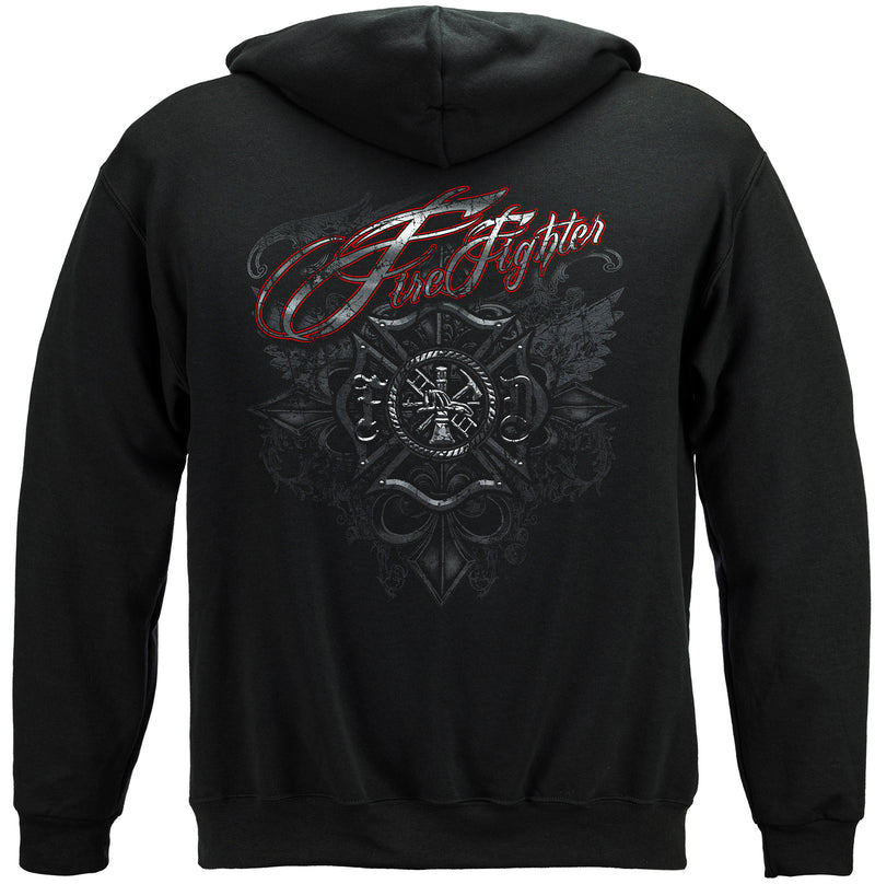 Firefighter Red Script Red Foil Hooded Sweat Shirt