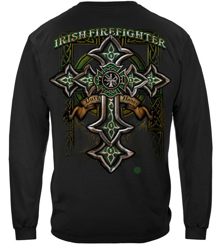 Firefighter Irish Celtic Cross Green Foil Long Sleeves