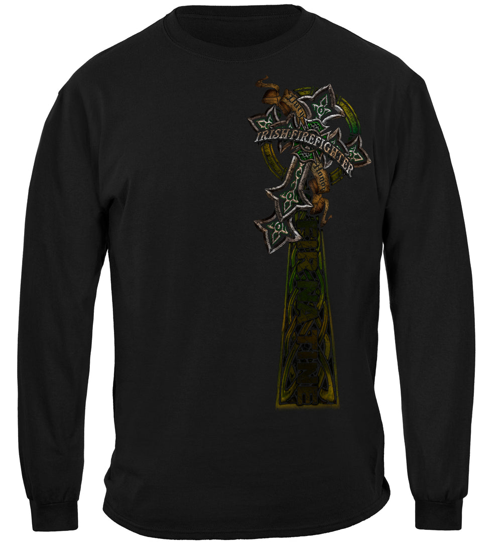 Firefighter Irish Celtic Cross Green Foil Long Sleeves