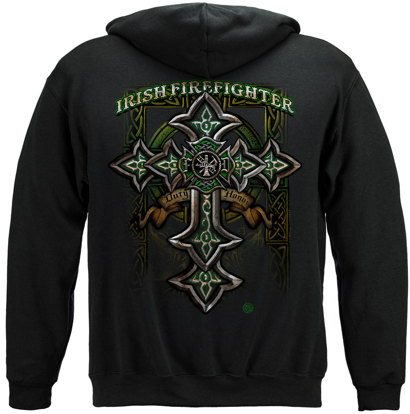 Firefighter Irish Celtic Cross Green Foil Hooded Sweat Shirt