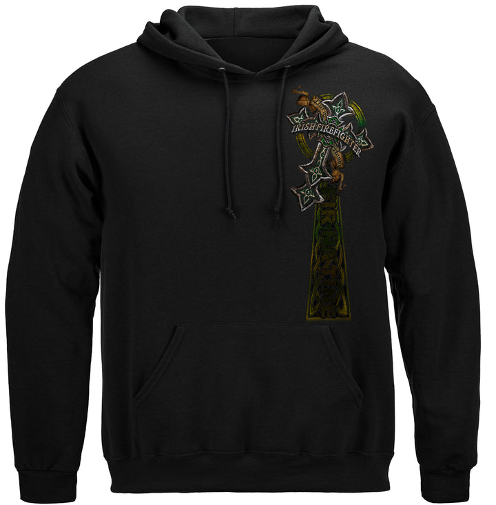 Firefighter Irish Celtic Cross Green Foil Hooded Sweat Shirt