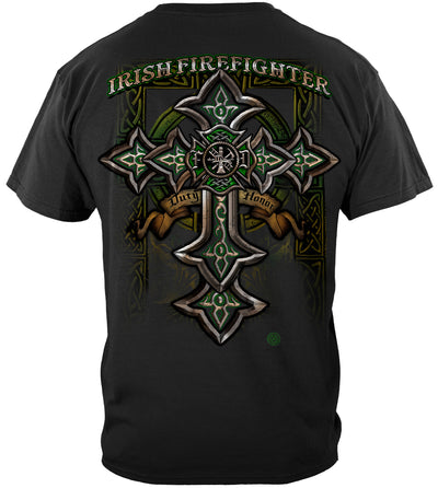 Firefighter Irish Celtic Cross Green Foil T-Shirt