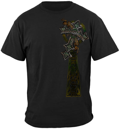 Firefighter Irish Celtic Cross Green Foil T-Shirt