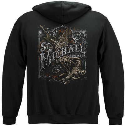 Firefighter St.Micheal'S Protect Us Silver Foil Hooded Sweat Shirt
