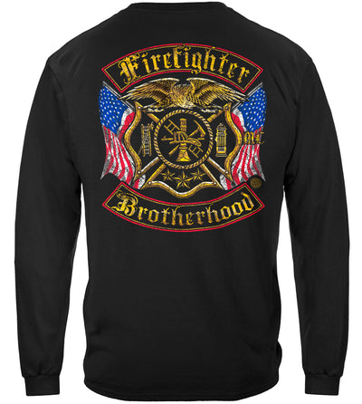 Firefighter Double Flagged Brotherhood Distressed Gold Foil Long Sleeves