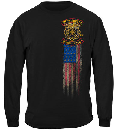 Firefighter Double Flagged Brotherhood Distressed Gold Foil Long Sleeves