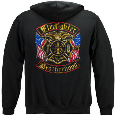 Firefighter Double Flagged Brotherhood Distressed Gold Foil Hooded Sweat Shirt