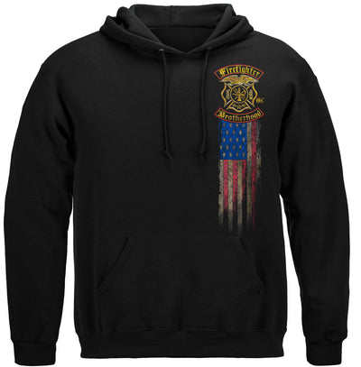 Firefighter Double Flagged Brotherhood Distressed Gold Foil Hooded Sweat Shirt