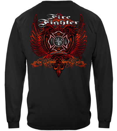 Firefighter Red Wings Rise Above Fear Silver Foil Long Sleeves