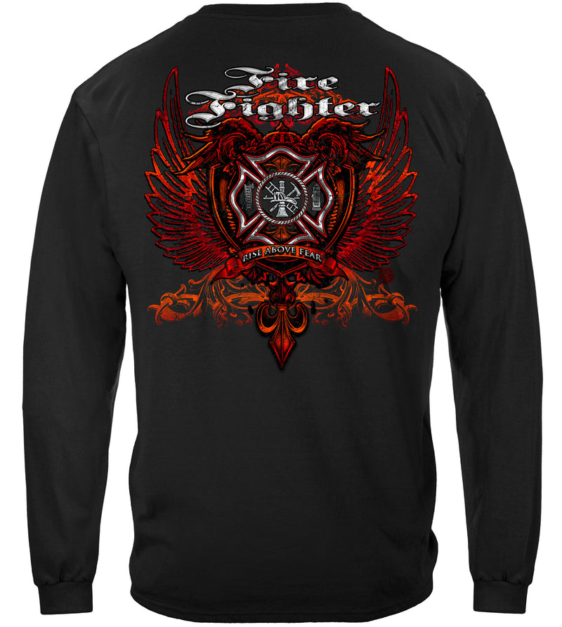 Firefighter Red Wings Rise Above Fear Silver Foil Long Sleeves