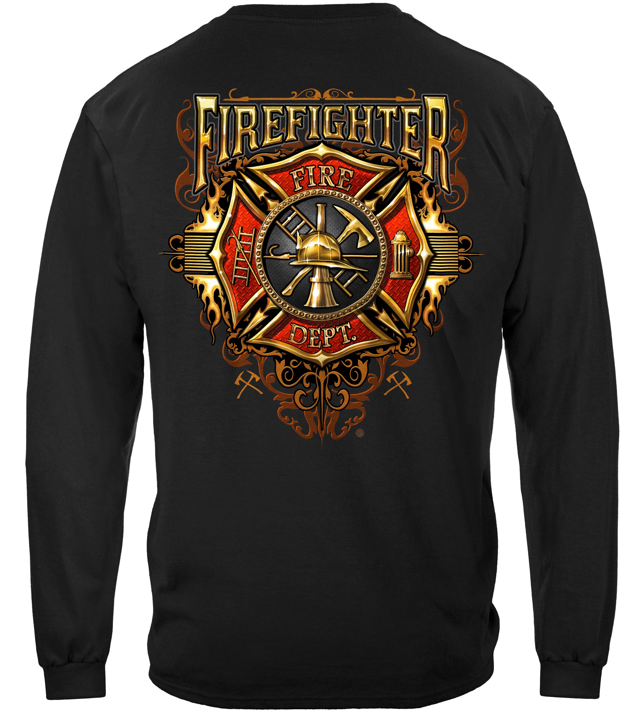 Firefighter Flames Gold Shield Long Sleeves | Firefighter.com