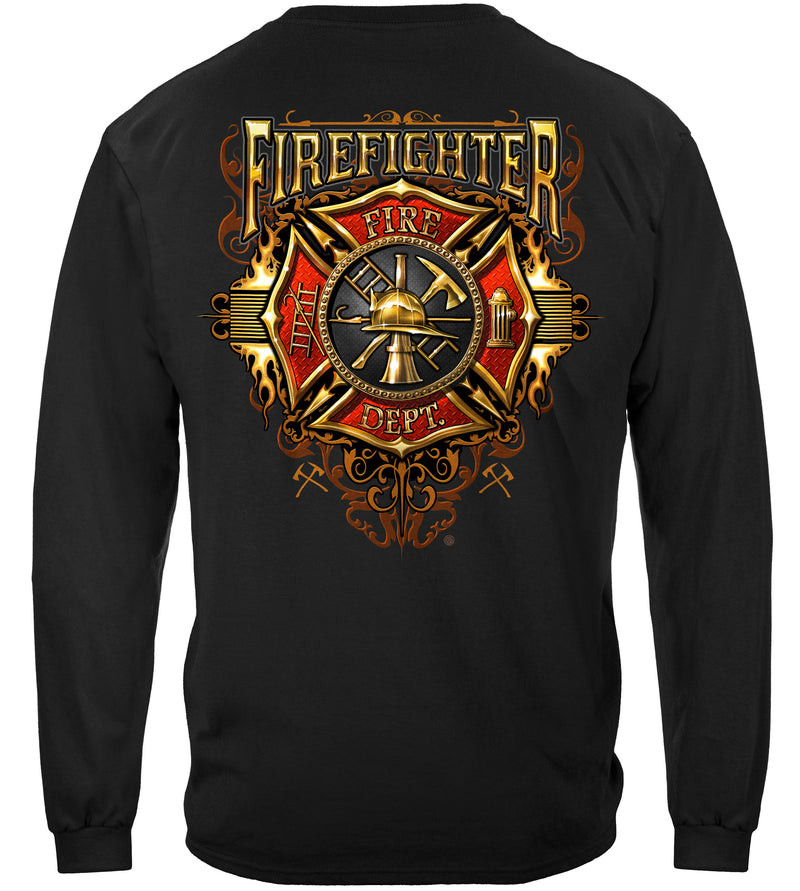 Firefighter Flames Gold Shield Long Sleeves