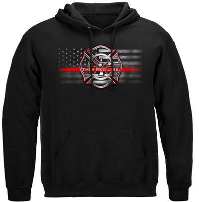 Firefighter American Flag Thin Red Line Hooded Sweat Shirt