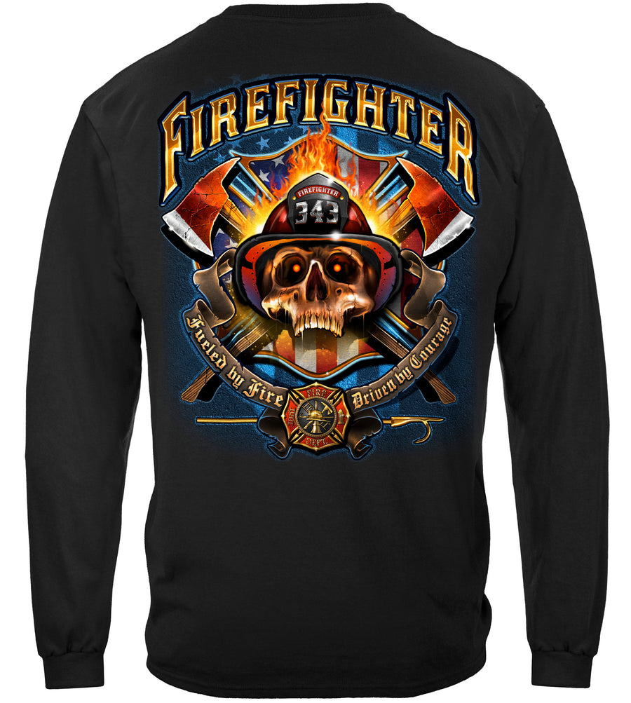 Firefighter Patriotic  Skull Long Sleeve Shirt