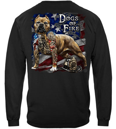 Firefighter Pit Bull Dog Tattoo American Flag Long Sleeves