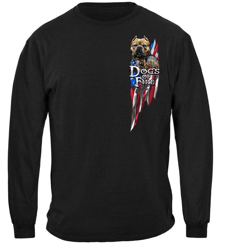 Firefighter Pit Bull Dog Tattoo American Flag Long Sleeves