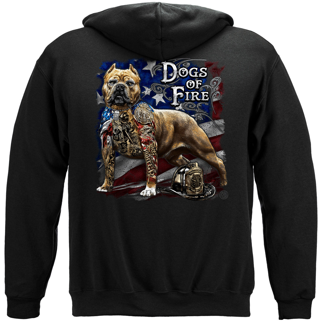 Firefighter Pit Bull Dog Tattoo American Flag Hooded Sweat Shirt