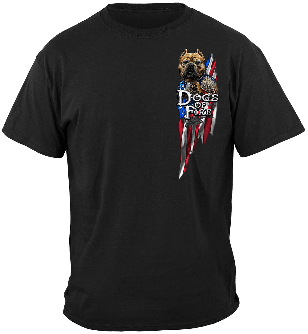 Firefighter Pit Bull Dog Tattoo American Flag T-SHIRT