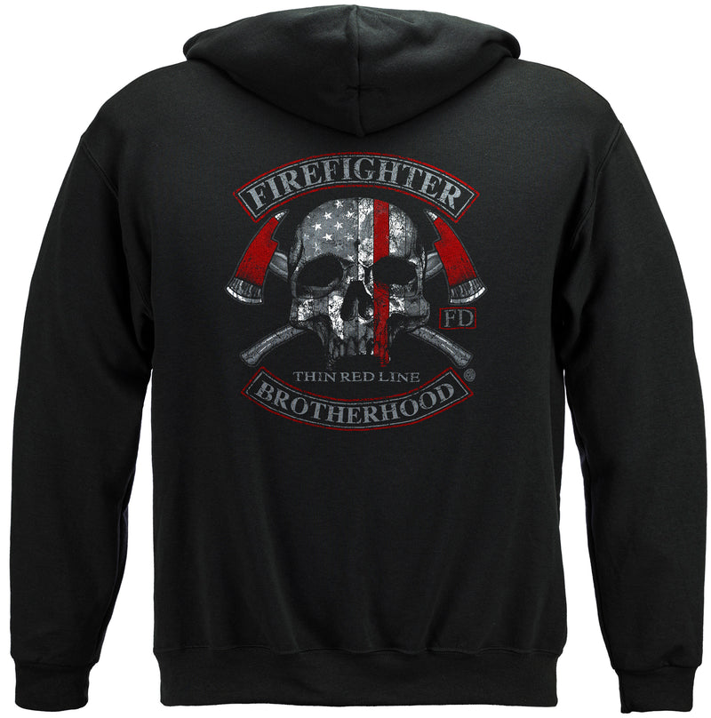 Firefighter Brotherhood Skull Thin Red Line Hooded Sweat Shirt