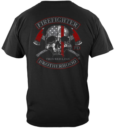 Firefighter Brotherhood Skull Thin Red Line T-SHIRT