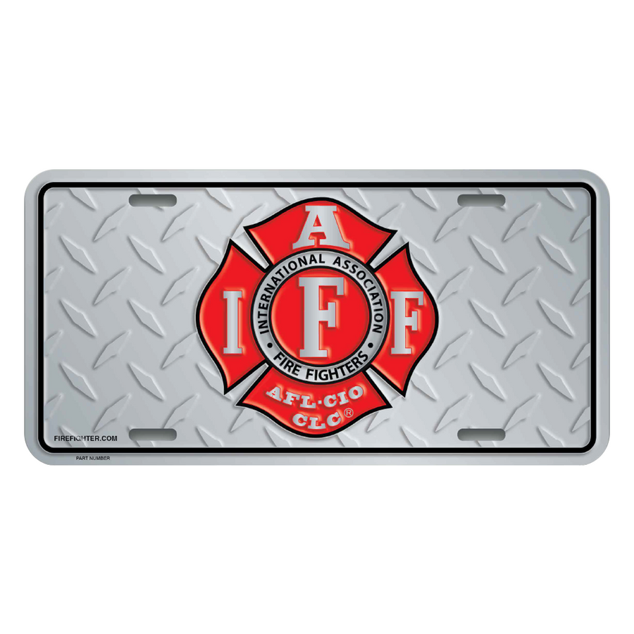 Embossed Firefighter Diamond Plated License Plate IAFF