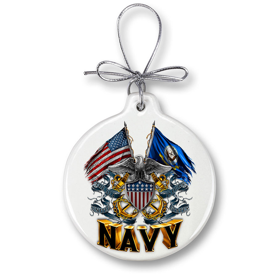 DOUBLE FLAG EAGLE NAVY SHIELD Ornament