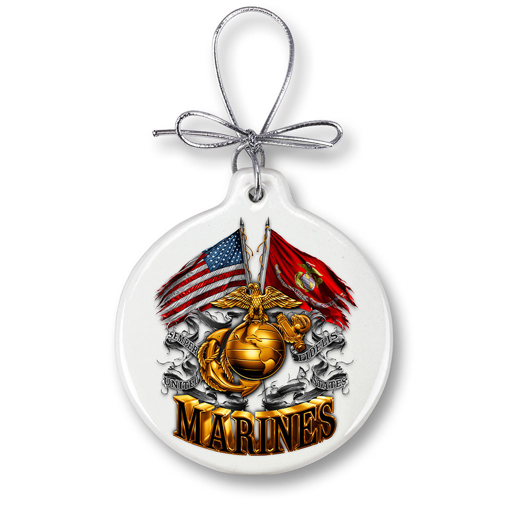 DOUBLE FLAG GOLD GLOBE MARINE CORPS Ornament