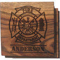 Custom Fire Dept Maltese Solid Wood Coasters- Set of 4
