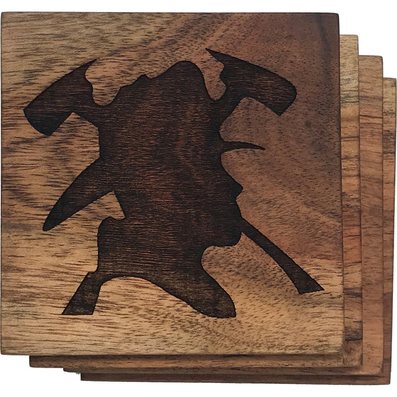Firefighter Silhouette Solid Wood Coasters- Set of 4