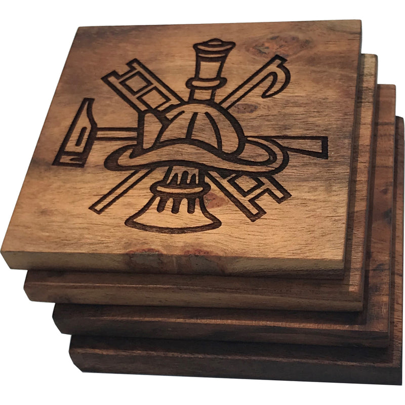 Firefighter Scramble Solid Wood Coasters- Set of 4