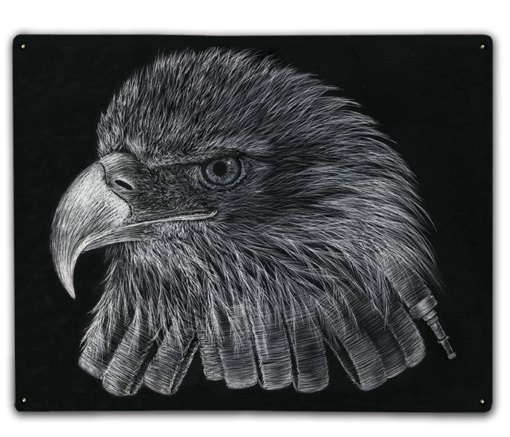 Black & White Firefighter Eagle Metal Sign