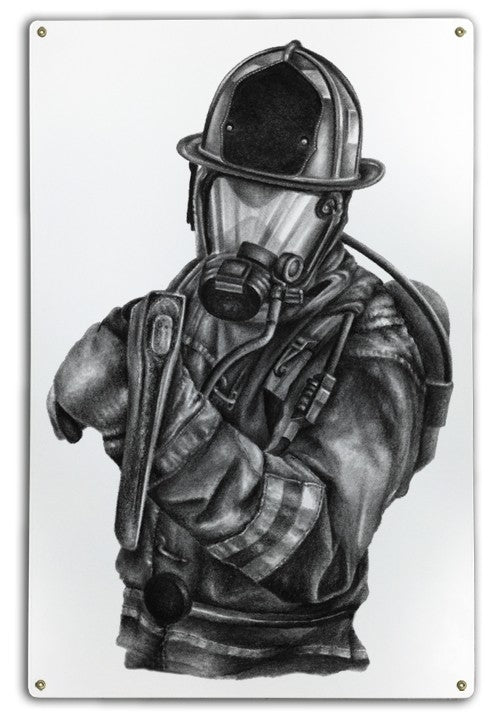 Black & White Firefighter Metal Sign