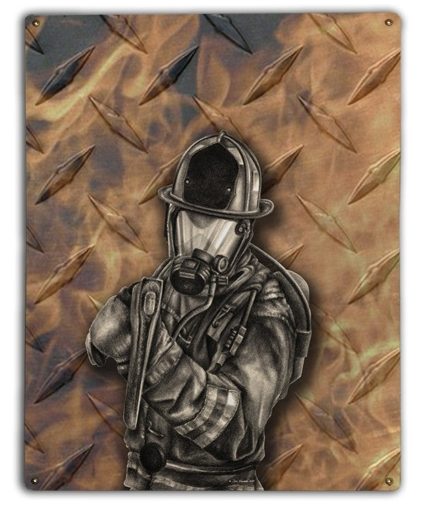 Diamond Plate Firefighter Metal Sign