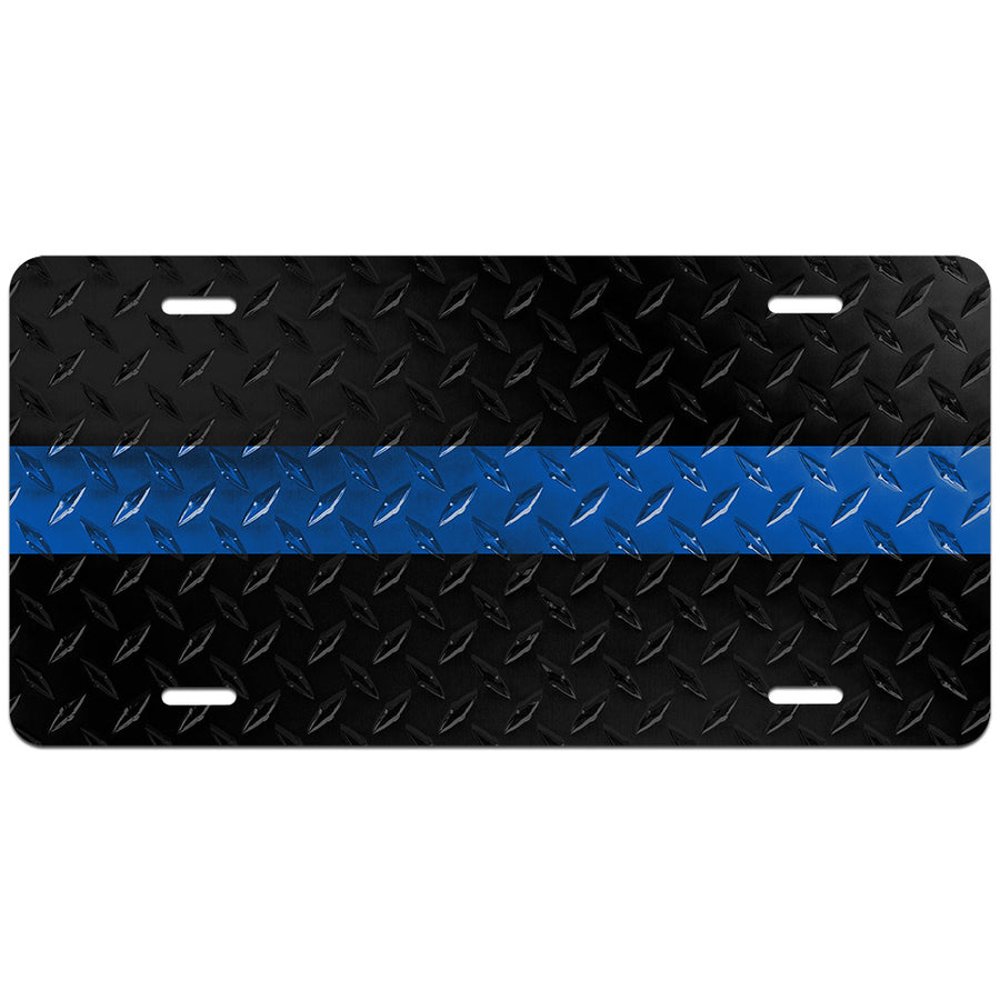 Thin Blue Line Diamond Plated License Plate