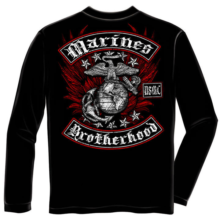 Long Sleeve USMC Black and Red Brotherhood Foil T-shirt