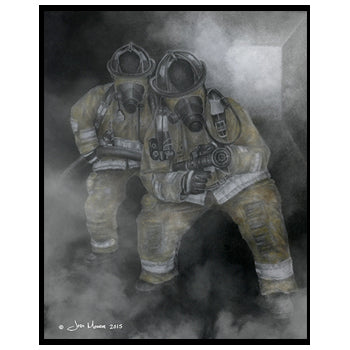 Two Firefighters In Battle Print