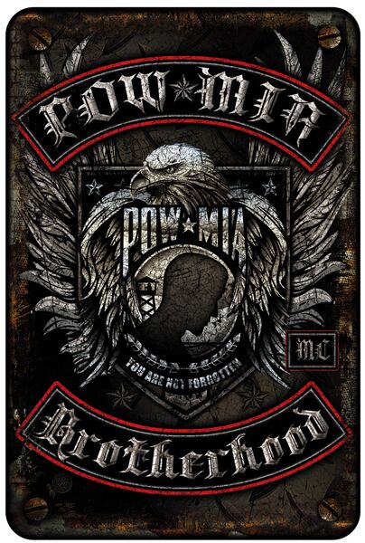 POW MIA BIKER WITH ROCKERS METAL PARKING SIGN