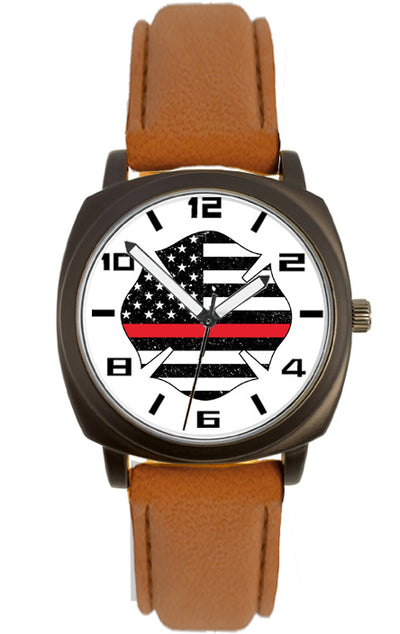 Brown Leather Band Distressed Flag Watch