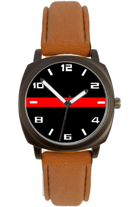 Thin Red Line Brown Leather Band Watch