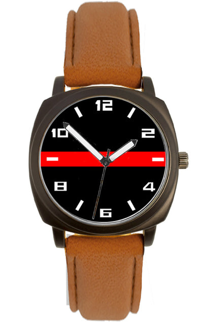 Thin Red Line Brown Leather Band Watch