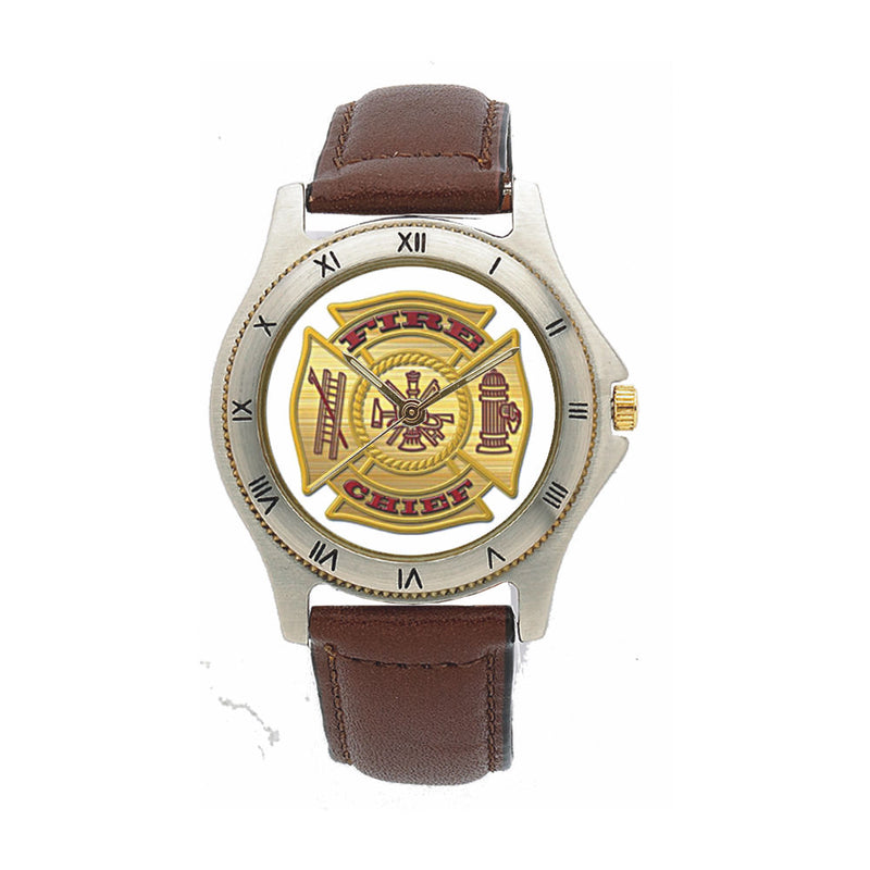 Fire Chief Leather Band Engravable Watch