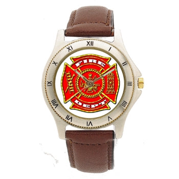 Fire Dept Leather Band Engravable Watch