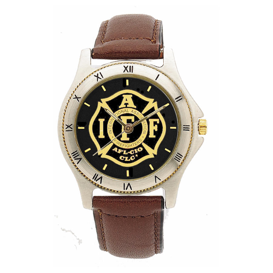 IAFF Black Face Leather Band Watch