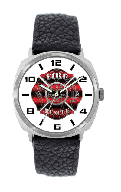 Large Face Firefighter Leather Band Watch