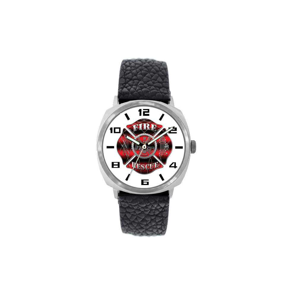 Large Face Firefighter Leather Band Watch | Firefighter.com