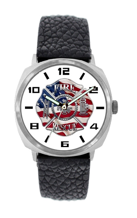 Fire Rescue Large Face Leather Watch